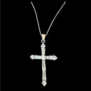 Silver 925 Rhinestone Cross Necklace